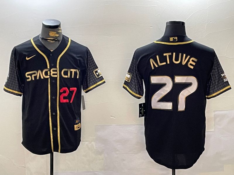 Men Houston Astros #27 Altuve Black Gold 2024 Nike Game MLB Jersey style 2